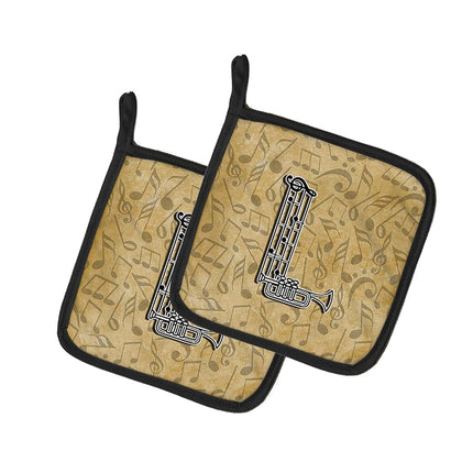 Caroline's Treasures Letter L Musical Instrument Alphabet Pair of Pot Holders CJ2004-LPTHD, Fabric, Multicolor