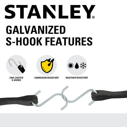 STANLEY S300421 Black 21" Rubber Tarp Bungee Cords for Boating, Camping, Cargo Support, 40 Pack