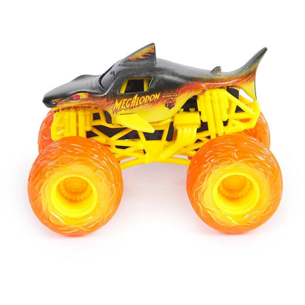 Monster Jam 2024 Fuego y Hielo Camión Monstruo de Fundición a Presión 1:64 Paquete de 2 Megalodon y Monster Mutt Dálmata