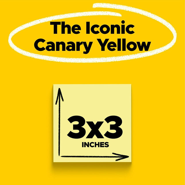 Post-it 100% Recycled Paper Super Sticky Notes, 2X The Sticking Power, 3x3 in, 24 Pads/Pack, 70 Sheets/pad, Canary Yellow(654R-24SSCY-CP)