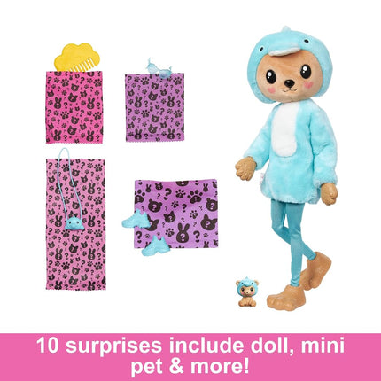 Barbie Cutie Reveal Doll & Accessories with Animal Plush Costume & 10 Surprises Including Color Change, Teddy Bear as Dolphin in Costume-Themed Series, HRK25