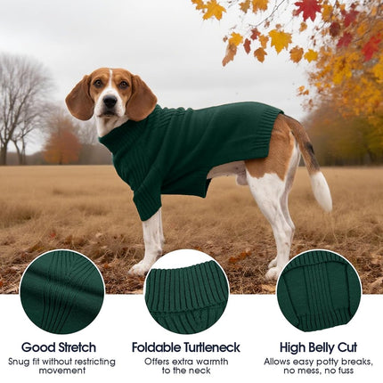 IECOii Dachshund Sweater,Turtleneck Dog Sweater for Small Medium Dogs Girl,Stretchy & Breathable,Warm Knitted Pullover Coat,High Neck Knitwear for Cold Weather Indoor & Outdoor Wear (Green, M)