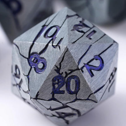 Metal Dice for DND - Ancient Cracked Pharaoh Ruins – Silver Blue Purple