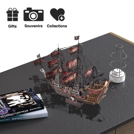 Piececool 3D Metal Puzzles The Queen Anne's Revenge Pirate Ship DIY Jigsaw Assembly Model Kits for Adult