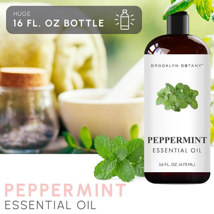 Brooklyn Botany Peppermint Essential Oil - Huge 16 Fl Oz - for Candle Making, Soap Making, Diffusers, and Aromatherapy