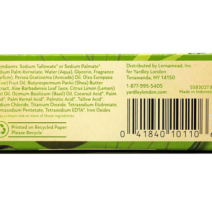 Yardley London Aloe and Avocado Naturally Moisturizing Bath Bar 4.0 oz (Pack of 12)