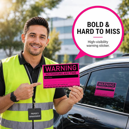 100 MESS Parking Violation Stickers Hard to Remove - Pink Tow Warnings - No Parking Stickers - Bad Parking Stickers - Super Sticky Warning Stickers for Towing Parked Cars 8x5 in, Pink