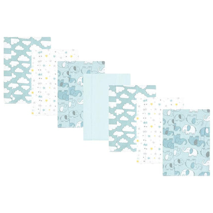 Bavoirs en flanelle de coton unisexe Hudson Baby, motifs éléphant pour garçon, paquet de 7, taille unique