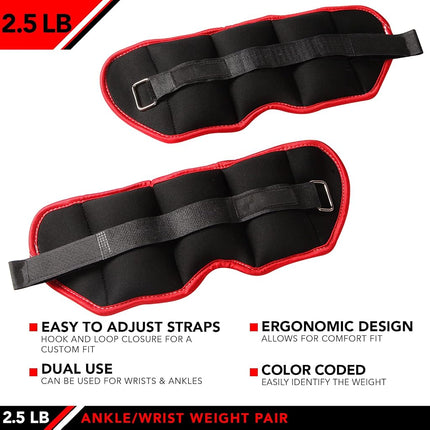JFIT Ankle Weight Pair 2.5 LBS, Set of 2 with Adjustable Velcro Straps - Breathable, Moisture Absorbent Weight Straps for Men and Women - Comfortable Ankle, Wrist Weights