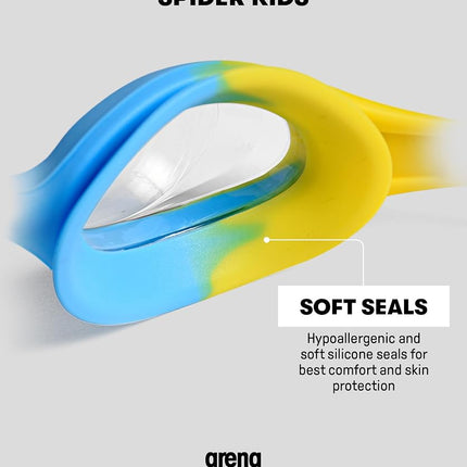 ARENA Spider Kids Swimming Goggles For Children, Pool Goggles With UV Protection, Self-Adjusting Nose Bridge, Hypoallergenic Silicone Seals, Anti-Fog Treatment, 2-5 Years