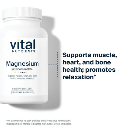 Vital Nutrients Magnesium (Glycinate/Malate) 120 mg - Magnesium for Sensitive Individual