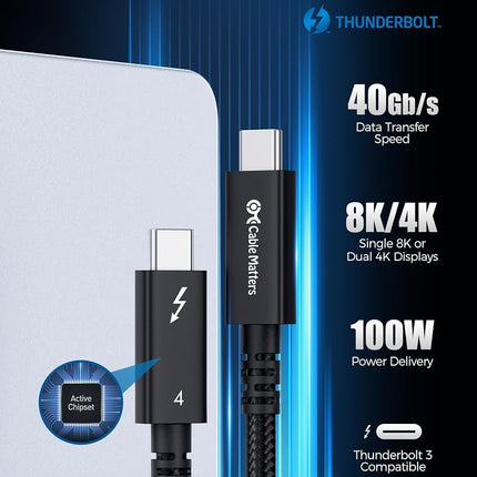 Cable Matters [Intel Certified] Braided 40Gbps Active Thunderbolt 4 Cable 6.6 ft with 100W Charging Power Delivery and 8K Video - Fully Compatible with Thunderbolt 3, USB 4 / USB4, and USB C Port
