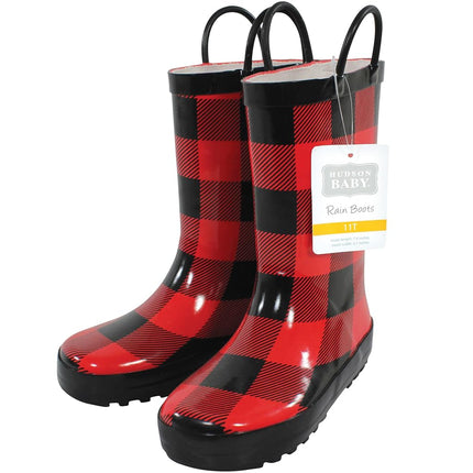 Botas de lluvia Hudson Baby unisex para niños, estampado de cuadros búfalo, 12 Toddler