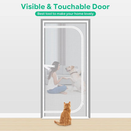 Reinforced Cat Screen Door, 40X84” Heavy Duty Pets Proof Screen Door with Two Way Zips, Prevent Dogs Cats Running Out from Home, Bedroom, Living Room, Kitchen Patio Door