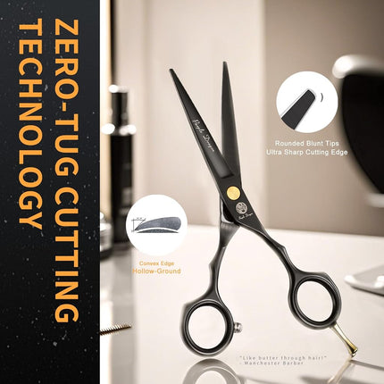 5.5 inch Purple Hair Cutting Scissors Set with Razor, Leather Scissors Case, Barber Hair Cutting Shears Hair Thinning/Texturizing Shears for Professional Hairdresser or Home Use (Black)
