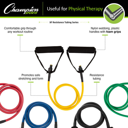 Champion Sports XF100 Extra Light Resistance Tubing w/Foam Handle, Yellow