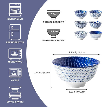 Cerkik 12 Oz / 340 ml Ceramic Dessert Bowls Set of 6
