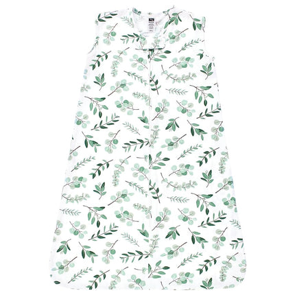 Hudson Baby Unisex Baby Cotton Sleeveless Wearable Sleeping Bag, Sack, Blanket, Eucalyptus, 6-12 Months