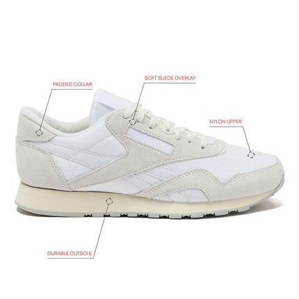 Reebok Men's Classic Nylon Sneaker, White/Barely Grey/Chalk, 7 UK