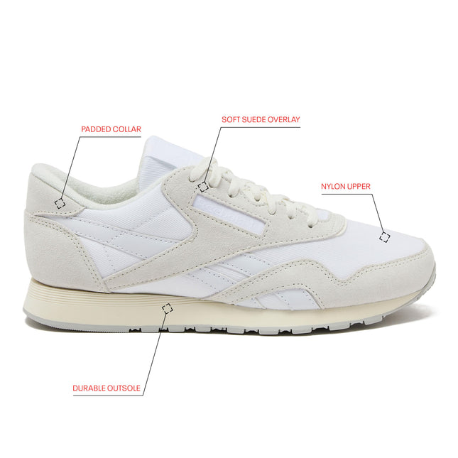 Reebok Men's Classic Nylon Sneaker, White/Barely Grey/Chalk, 2 UK