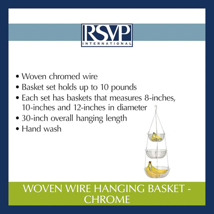 (80cm , Stainless Steel) - RSVP 3-Tier Hanging Woven Wire Basket