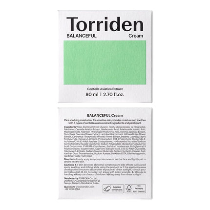 Torriden BALANCEFUL Cream 80ml (2.70 fl.oz.) | Soothing and Nourishing Moisturizer for Oily and Sensitive SKin | 5D CICA, Hydrolyzed Hyaluronic Acid, Panthenol