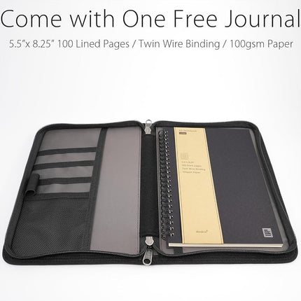 diodrio A5 Zipper Journal Notebook Cover with YKK Zipper for 5.5 x 8.25 Moleskine Cahier A5 LEUCHTTURM Planners Sketchbook, Pen Loop, Water Resistant, Refillable, Cover Pockets, Black