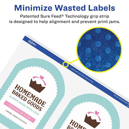 Avery Matte White Removable Arched Labels with Sure Feed Technology, Print-to-The-Edge, 4.75" x 3.5", 400 Removable Labels, Laser/Inkjet Printable Labels
