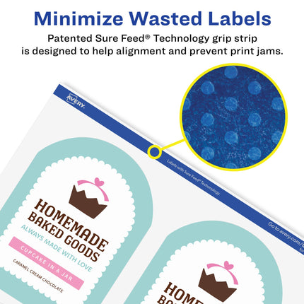 Avery Matte White Removable Arched Labels with Sure Feed Technology, Print-to-The-Edge, 4.75" x 3.5", 400 Removable Labels, Laser/Inkjet Printable Labels