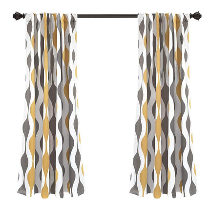 Lush Decor Mid Century Geo Room Darkening Window Curtain Panel Pair, 52" W x 63" L, Gold & Gray
