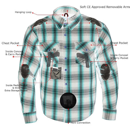 Chemise de motard en flanelle à carreaux Milwaukee Leather MPM1633 pour homme avec protections CE, Multicolore, XL