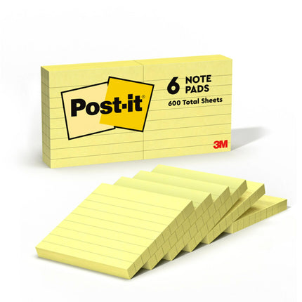 Post-it Notes Canary Yellow, Lined - 6 Pads 76 mm 