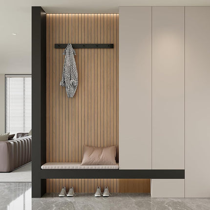 Yutianli PVC Slat Wall Panel Peel and Stick 118"x 15.7" Faux Wood Slat Panel Artificial Oak Wood Grain Self-Adhesive Soundproof 3D Wall Panel for Walls and Ceilings