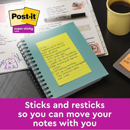 Post-it Super Sticky Meeting Notes, 4 Pads (180 Sheets), 203 mm x 152 mm