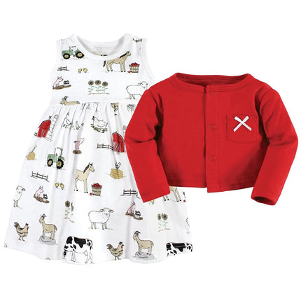 Ensemble robe et cardigan en coton pour bébés filles Hudson Baby, motif ferme, 5T
