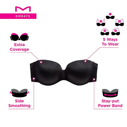 Maidenform Women's Smooth Luxe Strapless Extra Coverage Bra, Black, 36B