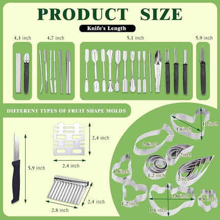 46 Pieces Stainless Steel Fruit Carving Tools Set - Professional Watermelon Carving Knife Kit with Ergonomic Handles and Portable Case, Durable Tools