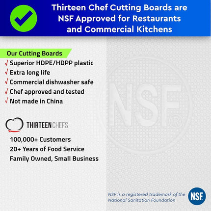 Thirteen Chefs Extra Large 24 x 18 Plastic Cutting Board - 1/2" Thick White HDPE for Restaurants and Professional Kitchens