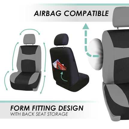 FH Group Fundas de asiento para coche gris-negro Ajuste universal Juego completo para la mayoría de coches, SUV y camiones (compatible con airbag lateral y asiento trasero divisible) FB030GRAYBLACK115-SEAT