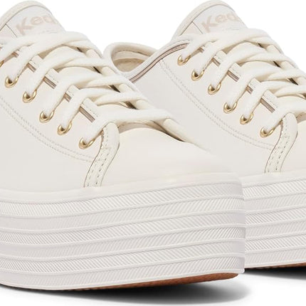 Keds Women's Triple Up Leather Sneaker, White/Gold, 6 M US