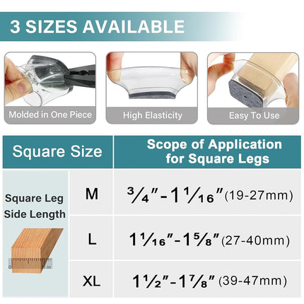 Ansible 24 Pcs Chair Leg Floor Protectors Square, Silicone Felt Furniture Leg Pads Caps Covers for Hardwood Floors (Fit:1-5/8" to 2")