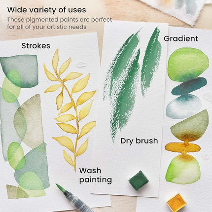 Set de Pinturas de Acuarela ARTEZA con Pincel de Agua, 12 Medias Pastillas de Acuarela en Tonos Tierra, Semihúmedas, Materiales de Arte para Pintar Impresionantes Paisajes