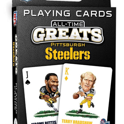 MasterPieces Family Games - Cartas de Juego Pittsburgh Steelers All-Time Greats - Baraja de Cartas Oficialmente Licenciada para Adultos, Niños y Familia