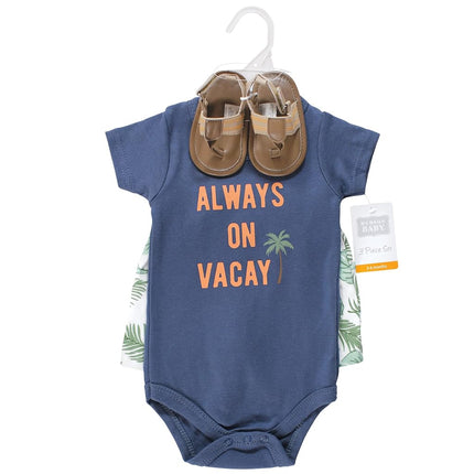 Hudson Baby Unisex Baby Cotton Bodysuit, Shorts and Shoe Set, Vacay, 3-6 Months