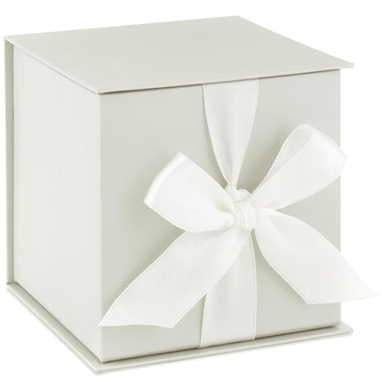 Hallmark Small Gift Box with Bow and Shredded Paper Fill (Cream White 4 inch Gift Box) for Weddings, Bridal Showers, Graduations, Birthdays, Bridesmaids Gifts, All Occasion