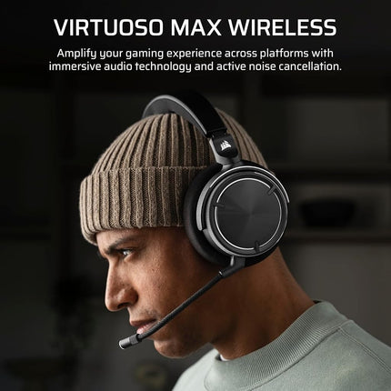 Corsair VIRTUOSO MAX WIRELESS Officially Licensed Xbox Series XS Gaming Headset – Dolby Atmos, Active Noise Cancelling, 2.4GHz Wireless & Bluetooth, Game/Chat Audio Controls, PC – Carbon