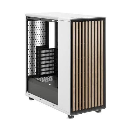 Fractal Design North Chalk White Tempered Glass Clear - Wood Oak front - Glass side panel - Two 140mm Aspect PWM fans included - Type C USB - ATX Airflow Mid Tower PC Gaming Case