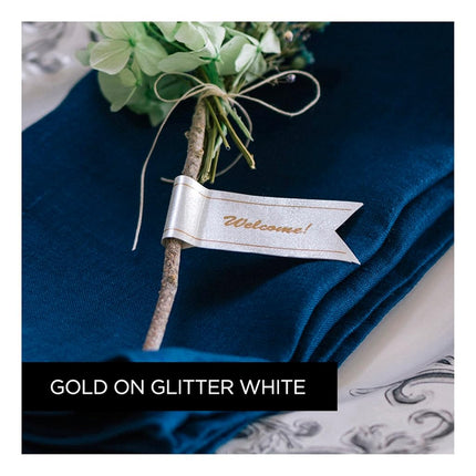 Brother P-Touch TZe-PR234 Gold Print on Premium Glitter White Laminated Tape 12mm (0.47”) Wide x 8m (26.2’) Long, TZEPR234