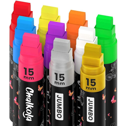 Chalkola Car Window Markers - 15mm Jumbo, 10 Chalk