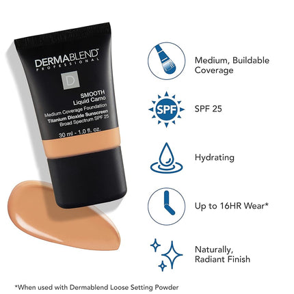 Dermablend Smooth Liquid Camo Foundation SPF 25-24 Hour Hydration - Buildable, Smoothing Coverage - Never Cakey Or Masky - Ideal For Normal, Dry, And Dehydrated Skin - 35W Chai - 30 ML